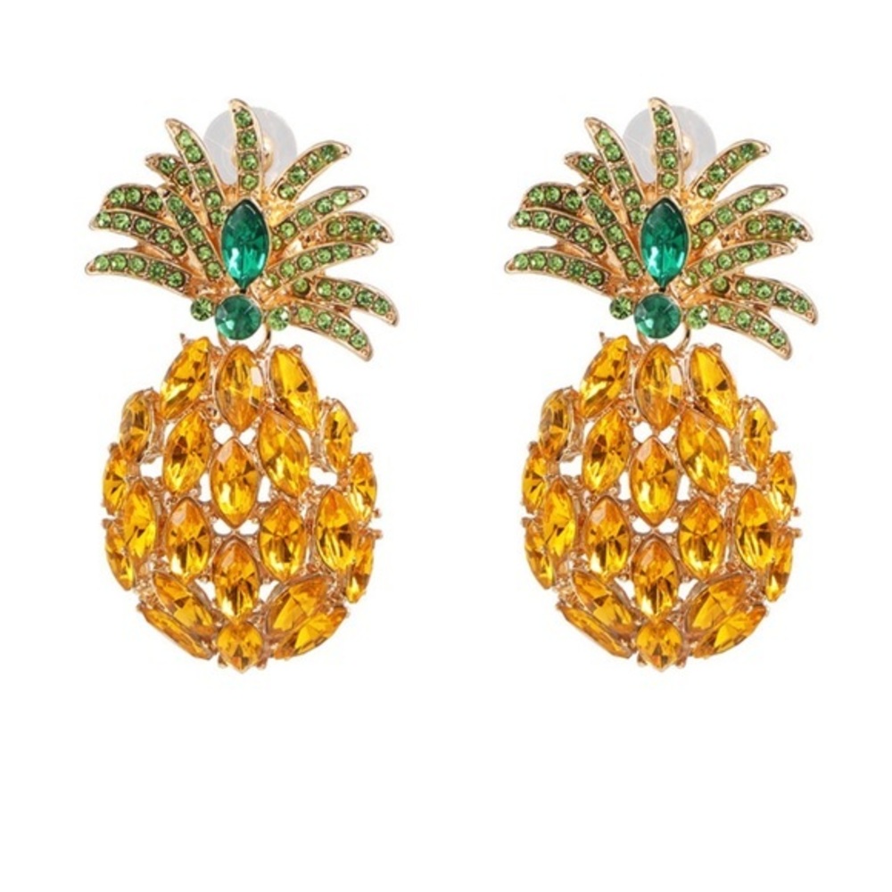 Yellow & Green Crystal Pavé Marquise Pineapple Drop‎ Earrings - Picture 2 of 3